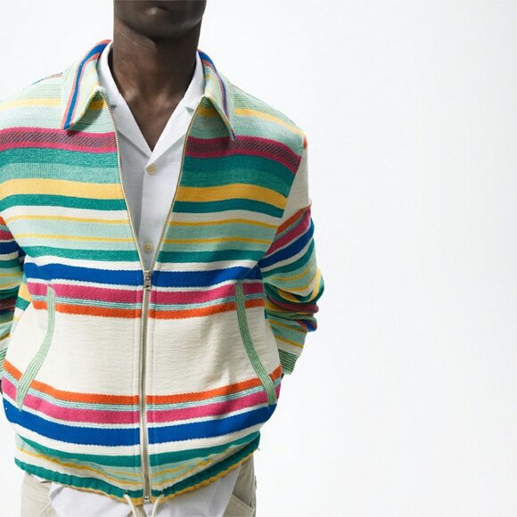 NEW Zara Cotton Blend Jacquard Multi-colored Bomber Jacket, Size L - Picture 2 of 16